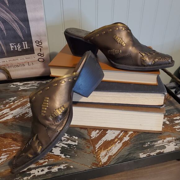 Faded Glory Heeled Mule Booties Bronze Metallic Cowgirl Western Vintage - Picture 11 of 11